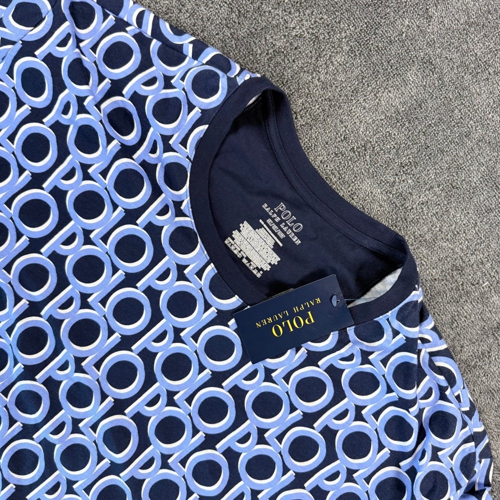 Polo Ralph Lauren Mens 3XL T-Shirt Navy Blue All Over Logo Print NEW NWT $55